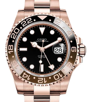 Роскошные мужские автоматические механические часы с керамическим безелем, браслет из нержавеющей стали, Розовое золото, Черный
