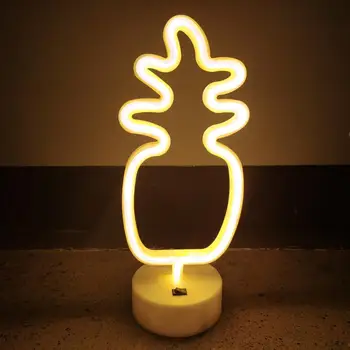 Светодиодная ночная лампа Ананасовый неоновый свет Украшение рабочего стола с Usb / батарейным питанием, не бросающаяся в глаза светодиодная лампа уникальной формы