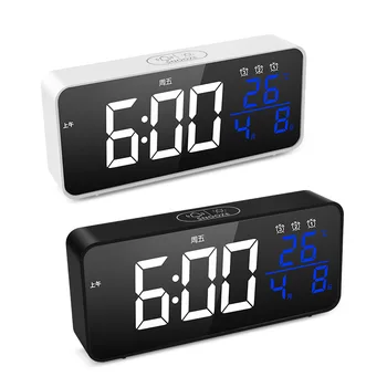 Светодиодный будильник с музыкой и отображением времени, даты, недели и температуры, электронное управление звуком, два выходных порта USB