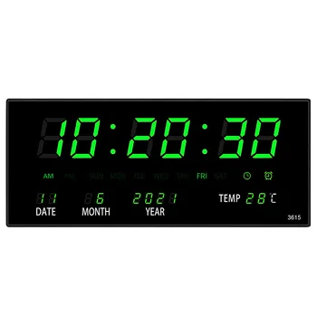 Светящиеся цифровые настенные часы Будильник Почасовой перезвон Температура Дата Календарь Настольные часы Электронные СВЕТОДИОДНЫЕ часы Украшение со штекером