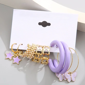 Серьги в виде звездочек и бабочек, фиолетовые серьги с выдолбленным сердечком, винтажные серьги для женщин, ювелирные аксессуары