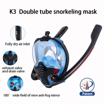 Силиконовая маска для подводного плавания с полным лицом, Новая маска для подводного плавания с двойной трубкой, маска для плавания для взрослых, полностью сухая, против запотевания, подводное дыхание