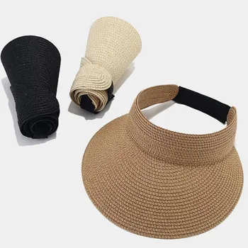 Складные солнцезащитные шляпы с пустыми верхушками для женщин и девочек, регулируемая летняя пляжная соломенная шляпа с широкими полями, дышащие кепки с козырьком для отдыха от солнца