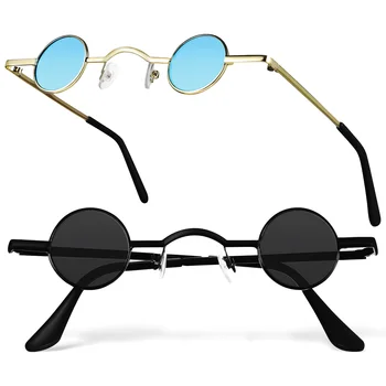 Солнцезащитные очки Retro Circle, маленькие круглые поляризованные для панк-вечеринки, унисекс, женские линзы, металлическая оправа, хип-хоп