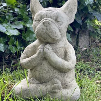 Статуя собаки Статуя Будды для медитации Статуя Бульдога из смолы, Медитирующая Собака, Статуя французского Бульдога, Сидящая в саду, Украшение дома
