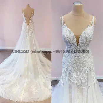 Стильное женское свадебное платье-русалка 2022 Mariage Boheme Chic Свадебные платья с открытой спиной, расшитые бисером Кружевные аппликации