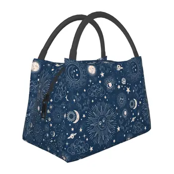 Сумка Для Ланча Space Galaxy Moon Тепловой Охладитель Портативный Текстильный Тотализатор Для Пикника Zodiac Star Canvas Tote Food Bag