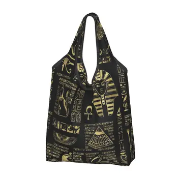 Сумки для покупок с забавными египетскими иероглифами и божествами, портативная сумка для покупок в Древнем Египте через плечо