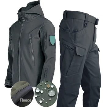 Тактические эластичные мужские флисовые куртки, непромокаемый костюм, Зима-осень, для рыбалки, теплые спортивные костюмы для пеших прогулок, для кемпинга, комплект, пальто с капюшоном, термальность
