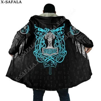 Татуировка с символом викингов, Ворон Одина, пальто с 3D принтом, толстый теплый плащ с капюшоном, мужской ветрозащитный флисовый повседневный унисекс-30