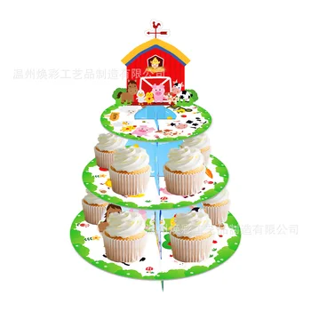 Трехъярусная башня для кексов с животными на ферме, Подставка для кексов на тему фермы, Принадлежности для вечеринки по случаю Дня рождения для мальчиков и девочек, украшения для душа ребенка