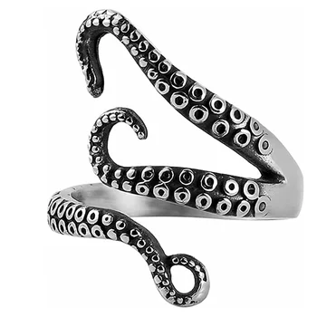 Уникальные открывающие кольца с осьминогом и кальмаром в стиле панк для женщин и мужчин, Модное черное кольцо на палец в стиле хип-хоп с животными, ювелирные украшения для вечеринок, подарки
