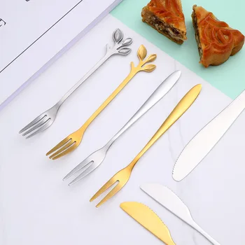 Фруктовая вилка из нержавеющей стали, набор десертных ножей и вилок для торта 
