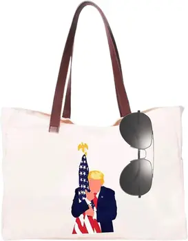 Холщовая сумка для продуктов Trump - портативная холщовая сумка для продуктов | 17 x 12 x 6 дюймов, сумка для продуктов с американским флагом, большая сумка на одно плечо