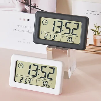 Цифровой будильник в скандинавском стиле, температура, влажность, портативные простые настольные настольные часы, настенные светодиодные часы на 12/24 часа.