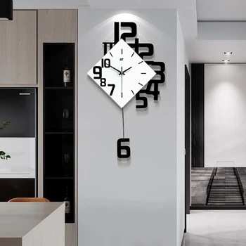 Цифровые настенные часы, креативные настенные часы в скандинавском стиле для гостиной, Деревянные часы, Современный кварцевый Бесшумный маятник, Reloj Decoration