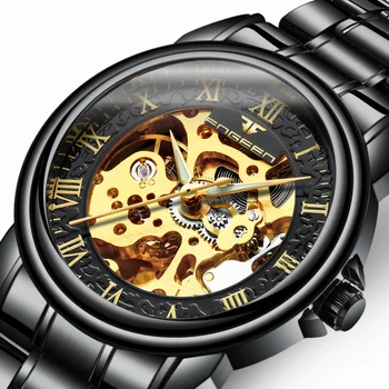 Черные автоматические механические часы Samurai, выдалбливают мужские часы, Черные водонепроницаемые Спортивные Светящиеся Мужские часы из нержавеющей стали