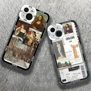 Чехол для iPhone 15 14 13 12 11 Mini Pro Max XS X XR SE 7 8 15 Plus SE2 Прозрачный Художественно-эстетический чехол David Da Vinci Mona Lisa