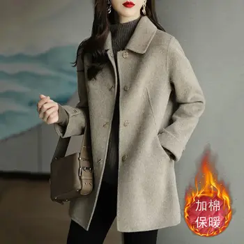 Шерстяное пальто премиум-класса, новинка зимы 2023, женское модное повседневное универсальное хлопчатобумажное пальто