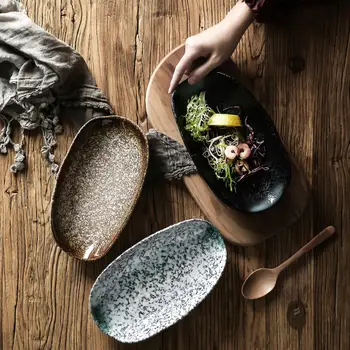 Японская посуда в стиле ретро и ветер, домашний салат, грубая керамика, чаша для кухни в форме лодочки, холодные блюда, миска для закусок, коммерческая