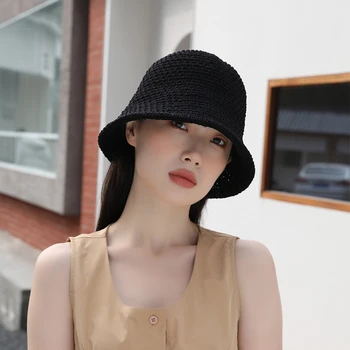 Японская простая однотонная вязаная шляпа-ведро, весенне-летняя полая дышащая кепка-козырек, универсальные женские шляпы