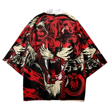 Японский Демон Красный Праджня Кимоно Рубашка Одежда Традиционный Самурайский Хаори Женщины Мужчины Азиатская Уличная Одежда Кардиган Юката